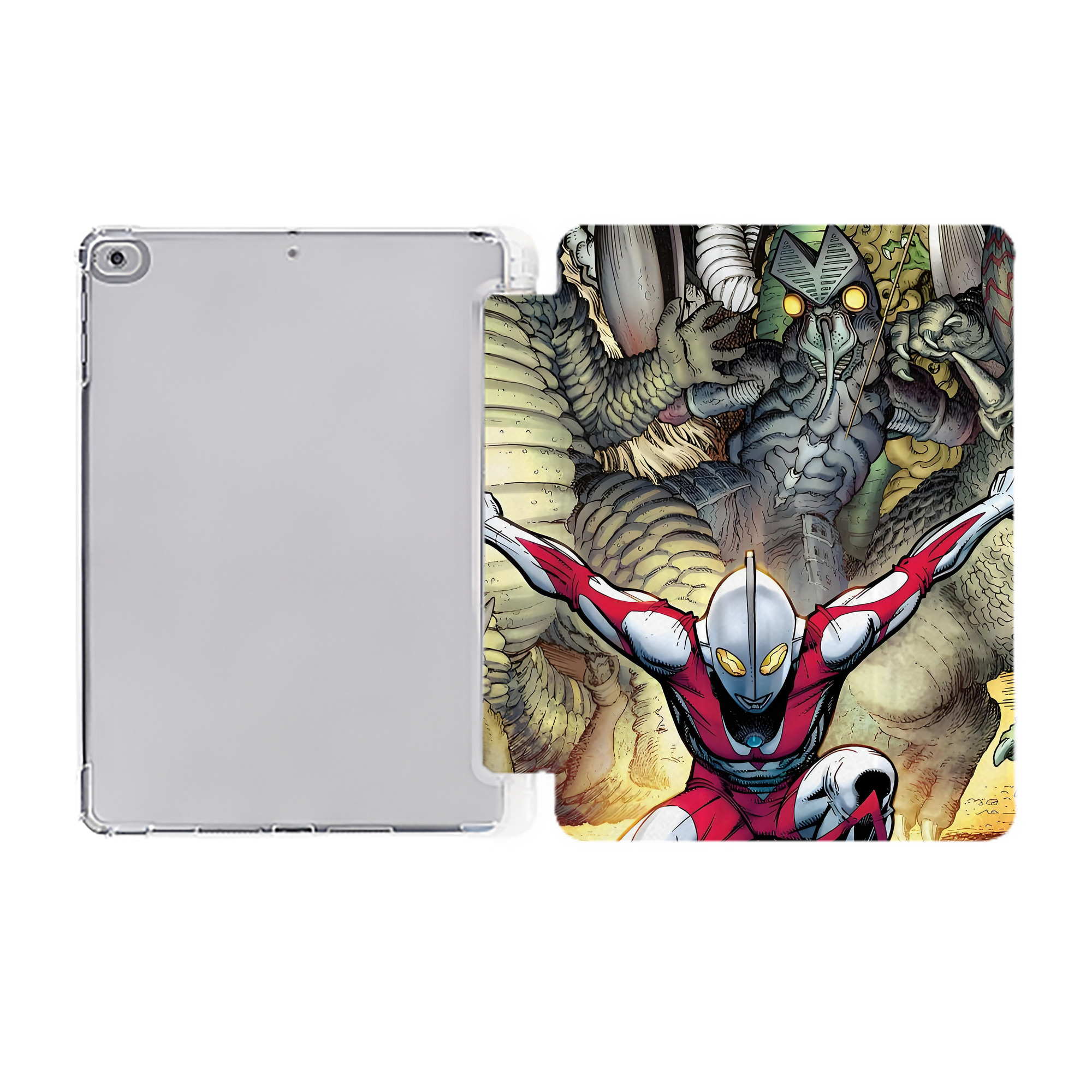 （画像用） ウルトラマン Ultraman IPad ケース ペン収納付き 三つ折りスタンド PUレザー×シリコン 対応機種9.5/10.5/10.9インチ